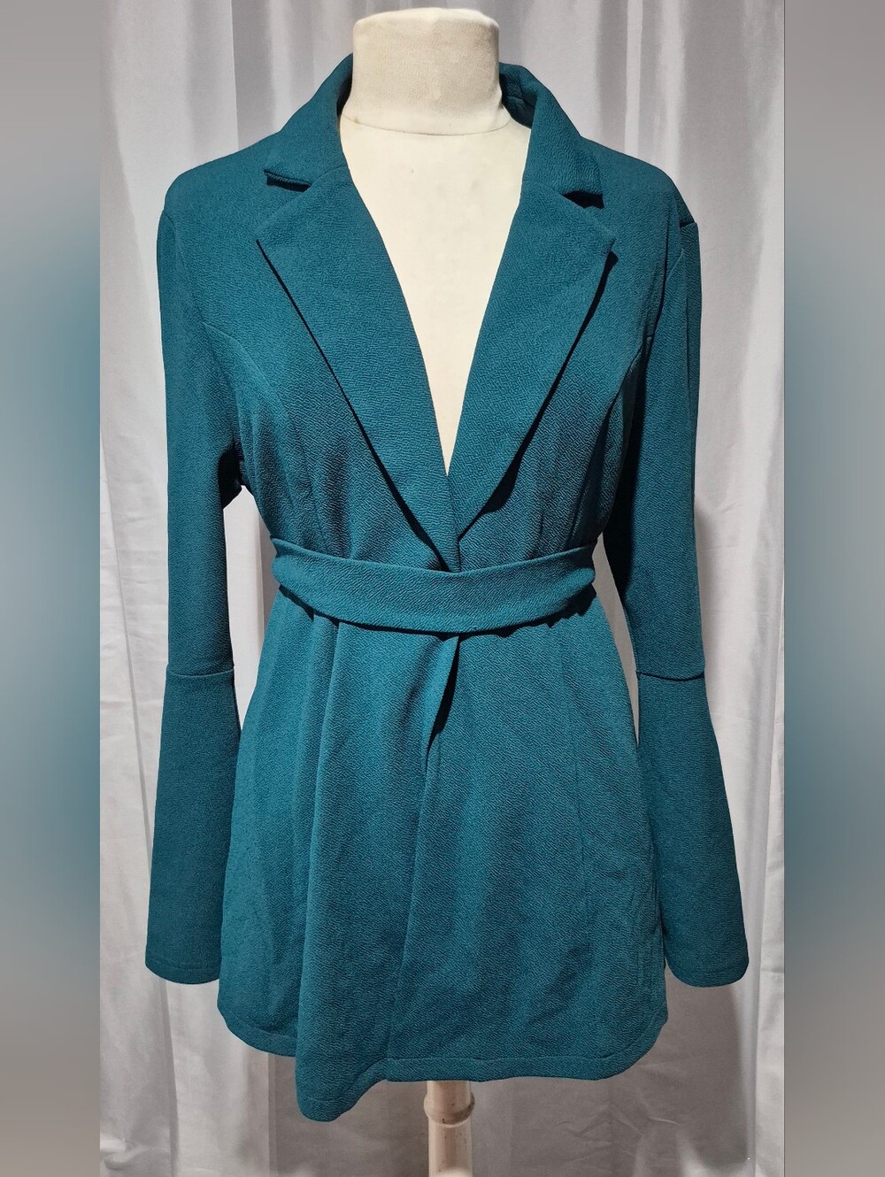 SHEIN Teal Long Sleeve Wrap Dress with Self Tie Belt
